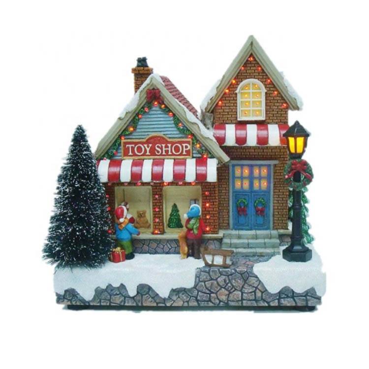 Plastic fiber optic musical mult Led Animated miniature Christmas Village House