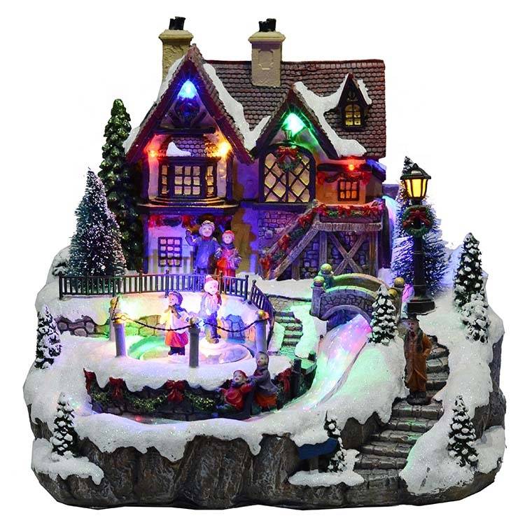 OEM/ODM Factory Holiday Village Sets - Melody noel colorful fiber optical animated rotating Xmas village scene resin musical led lighted Christmas house with adaptor – Melody