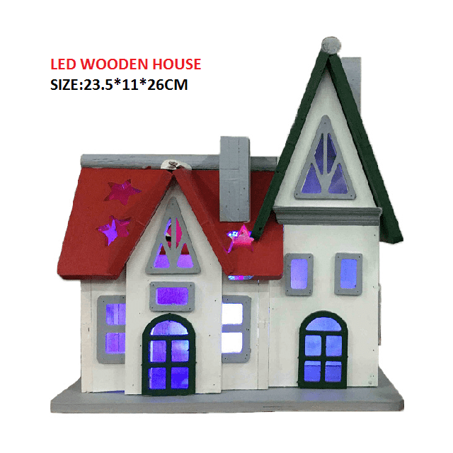 Fixed Competitive Price Solar Powered Lawn Decorations - LED colorful light red/blue/white christmas wooden house – Melody