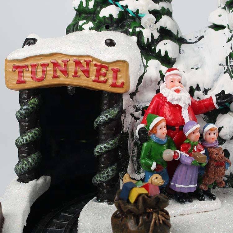 Noel animated Santa Claus Xmas tree scene Led lighted Musical Plastic Christmas Village with rotating train tunnel