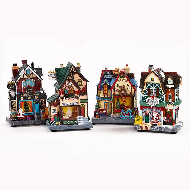 Factory Supply Animated Christmas Village Pieces - Delicate design christmas nativity wood house with kids/santa/store – Melody