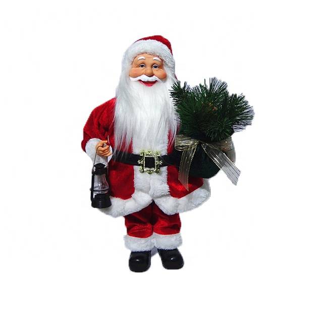 Wholesale promo gift holding twigs and lantern Fabric clothes Plastic Christmas Santa Claus