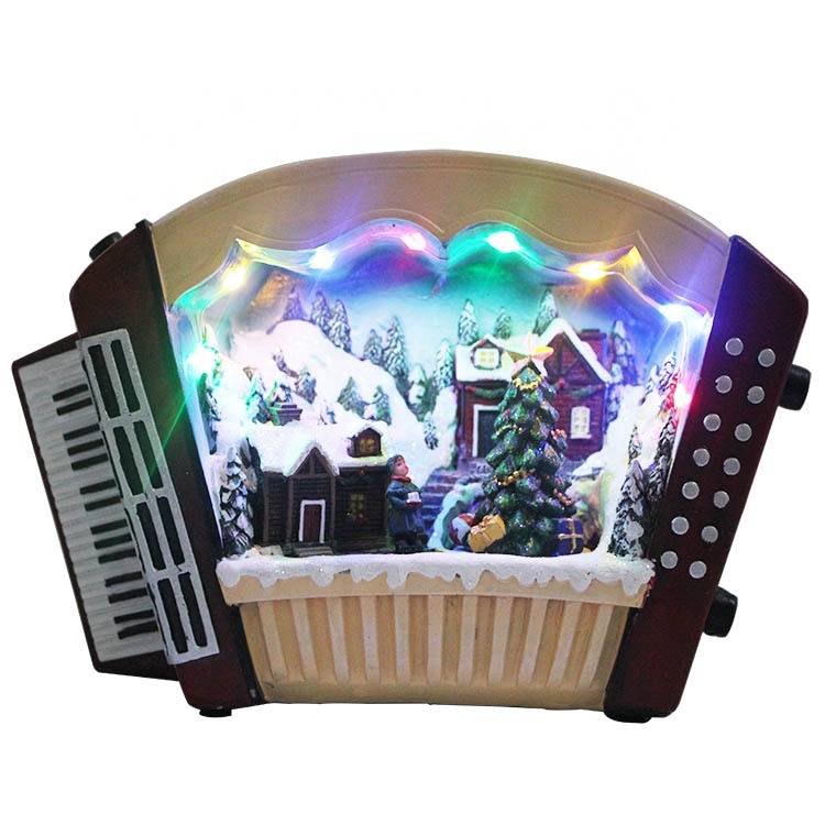 Factory wholesale Mini Christmas Village Set - Wholesale customized Melody Led Lighted musical Resin accordion figurine Xmas Village Scene Christmas decoration – Melody
