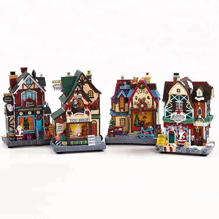 Reasonable price Animated Christmas Village With Music - Polyresin LED Flower shop decoration big village fiber optic Christmas town houses – Melody
