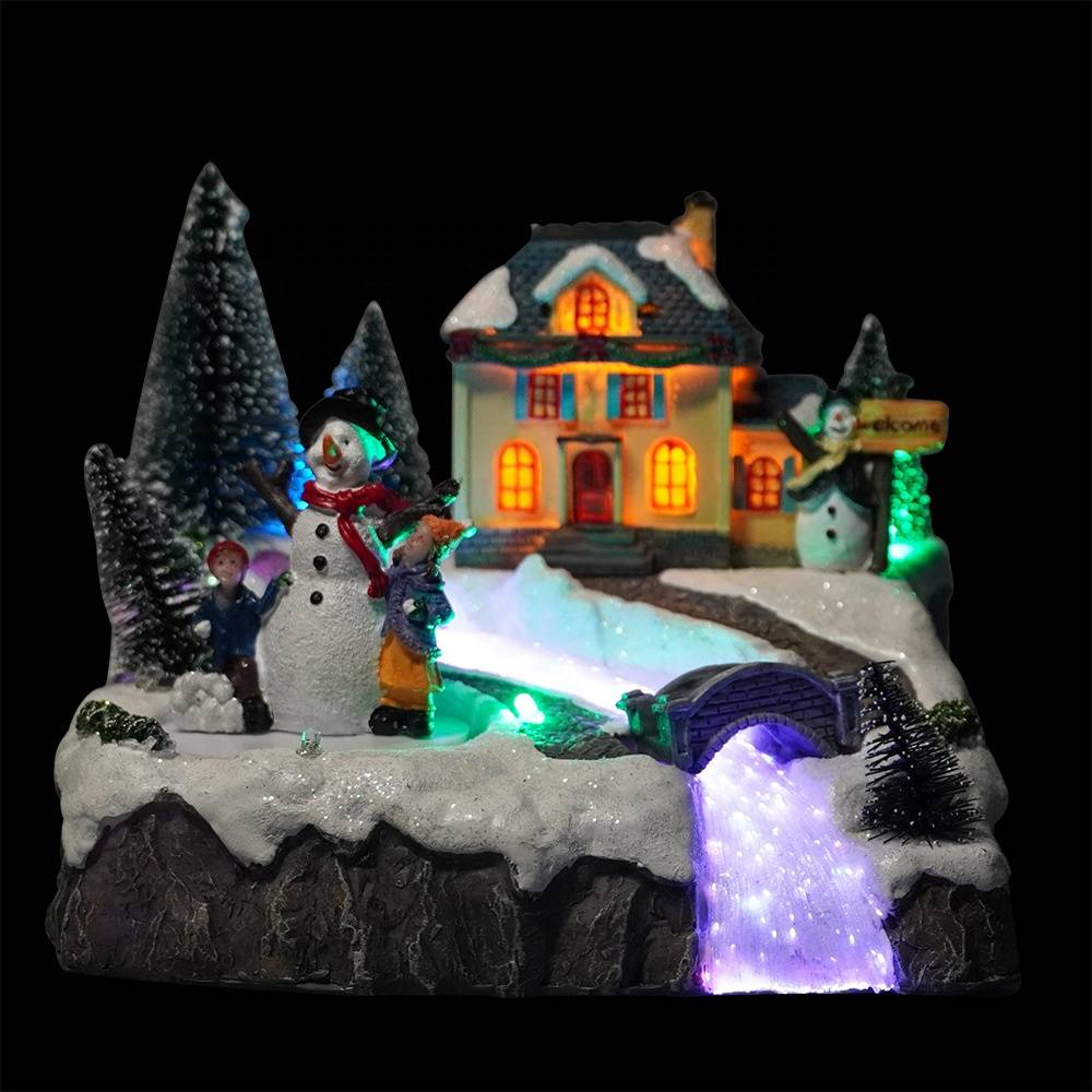 Wholesale Animated Christmas Village With Train - Wholesale noel holiday decor Xmas scene Resin fiber optic Christmas village houses with mult color Leds lights – Melody