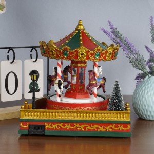 2022 New arrive red Xmas holiday decor Dancing Horse Plastic Merry Christmas LED Light Carousel Music Box