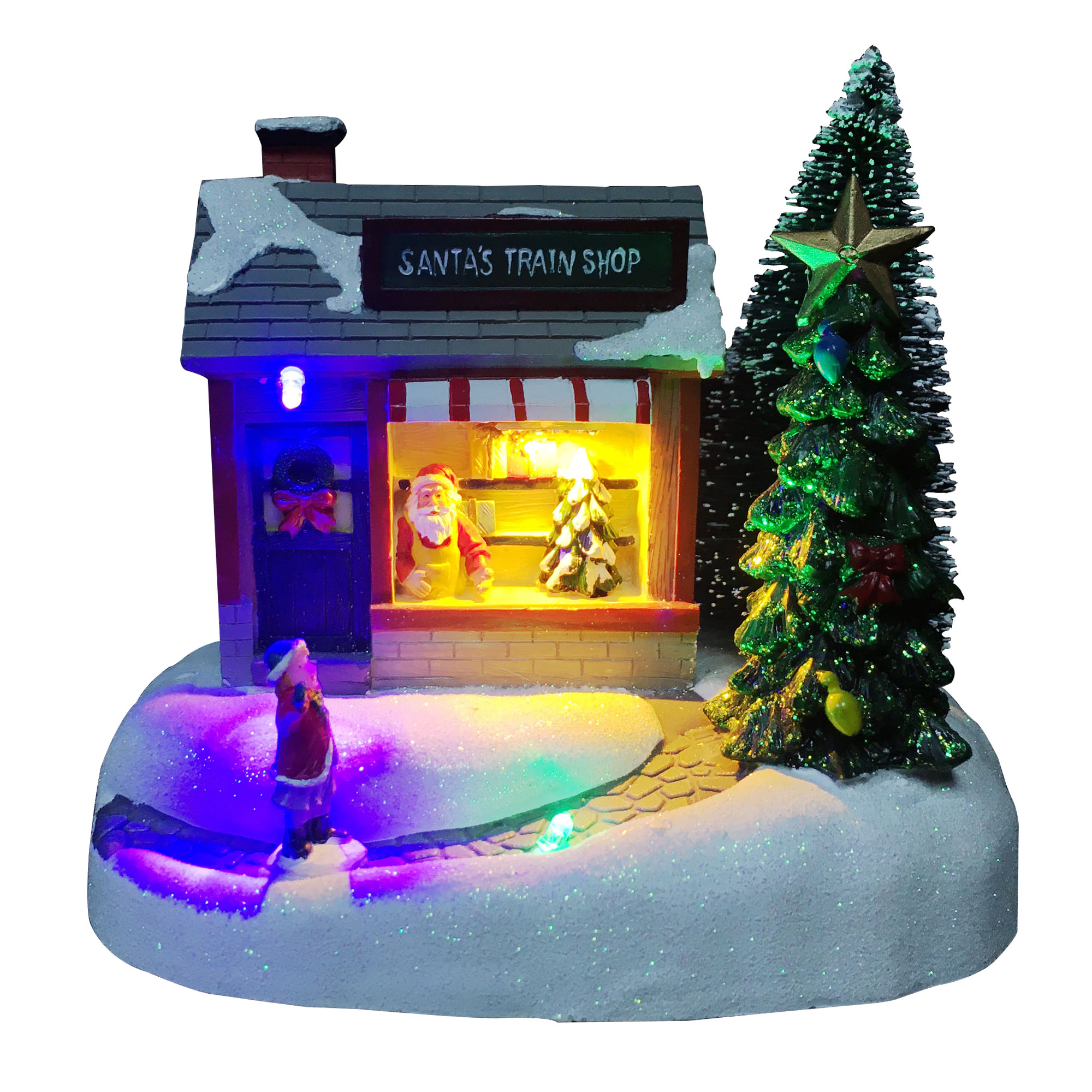 2018 wholesale price Christmas Village Starter Set - Melody colorful Xmas village Christmas Decoration Santa’s Train Shop scene led lighted Christmas house – Melody
