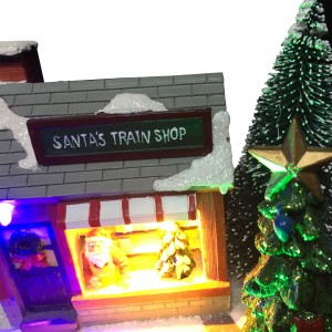 Melody colorful Xmas village Christmas Decoration Santa’s Train Shop scene led lighted Christmas house