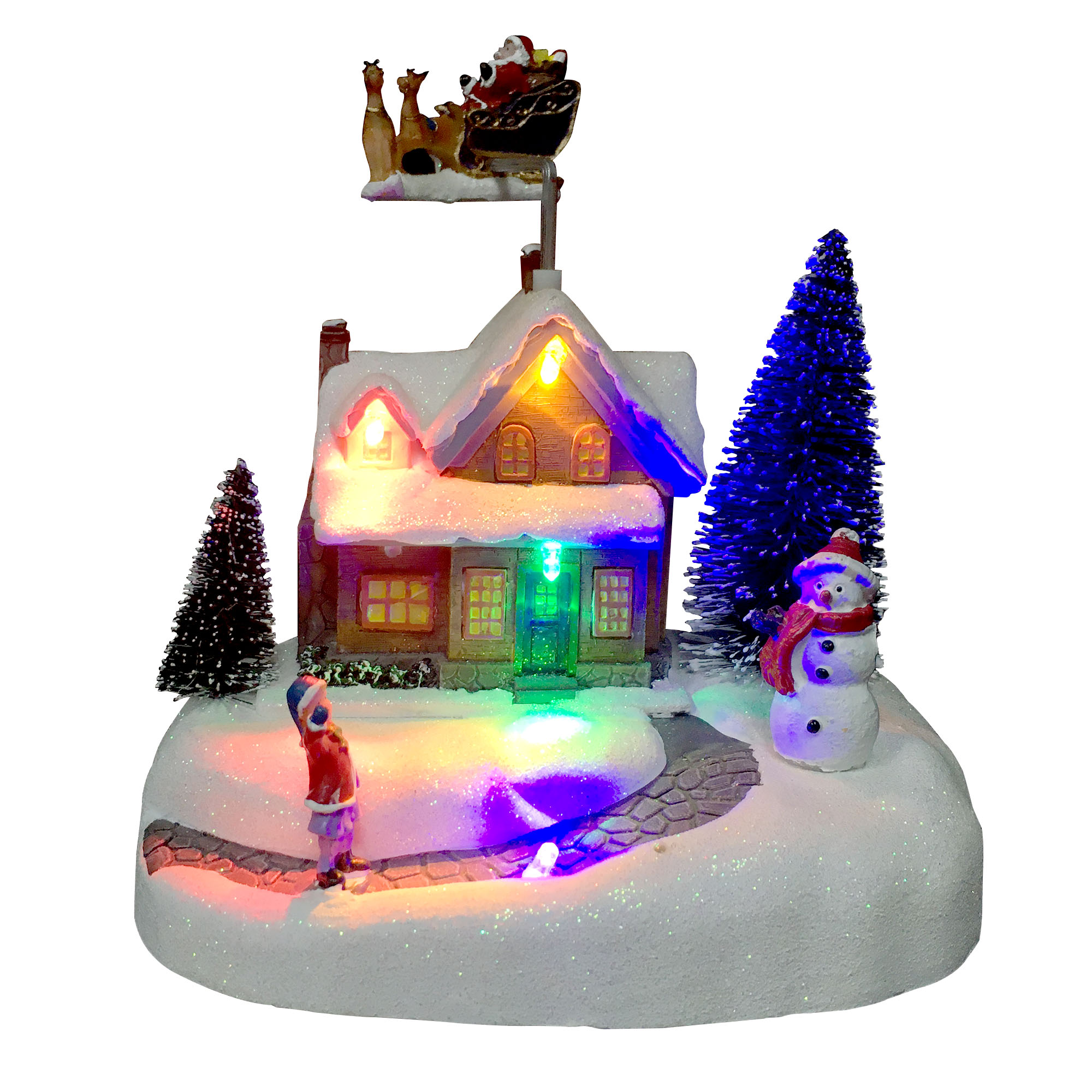 China OEM Christmas Village Figurines Set - LED light up animated Santa Flying resin musical Christmas village for seasonal decor and gift – Melody