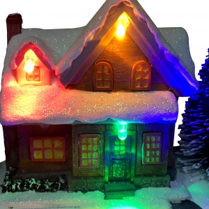 LED light up animated Santa Flying resin musical Christmas village for seasonal decor and gift