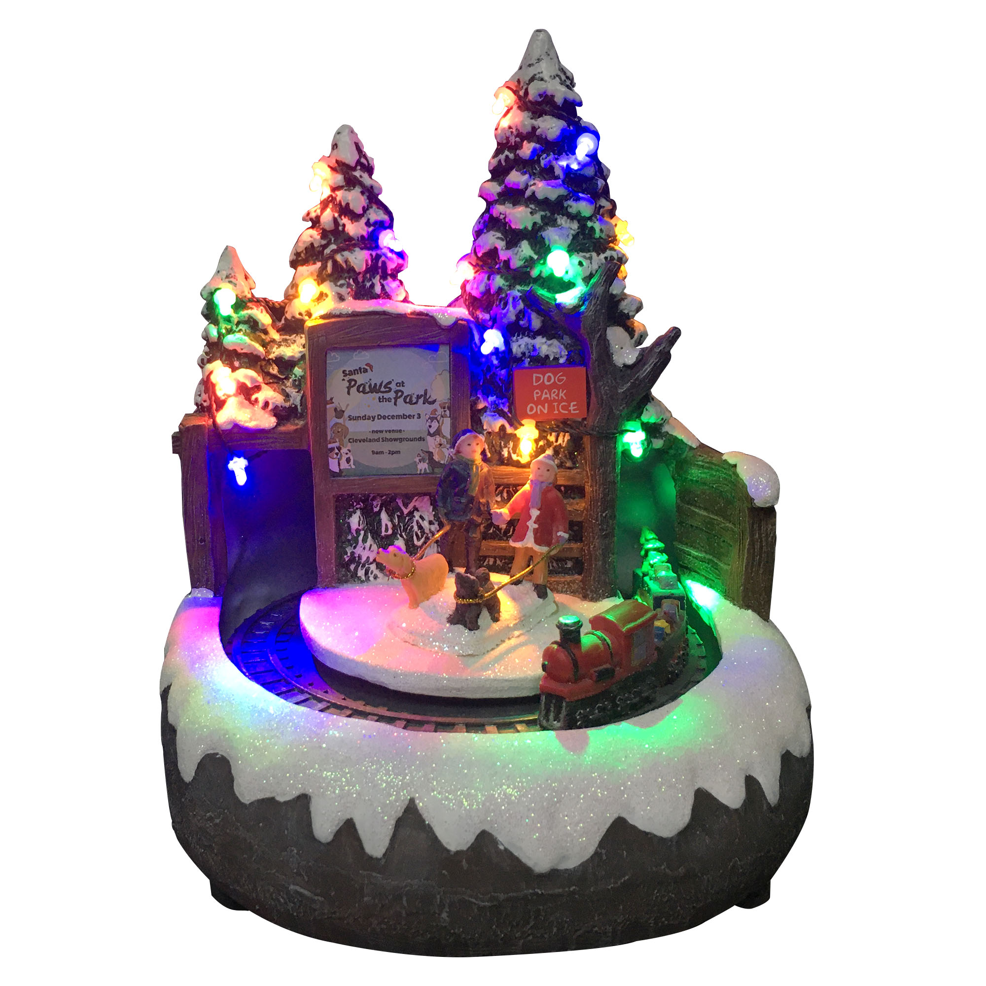 China wholesale Christmas Village Set Up - LED light up Snow Scene Doggy & rotating Train resin musical Christmas village for seasonal decor and gift – Melody