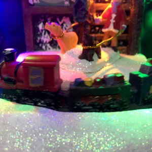 LED light up Snow Scene Doggy & rotating Train resin musical Christmas village for seasonal decor and gift