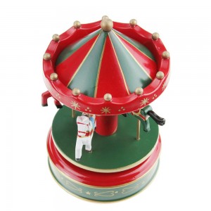 Wind up Carrossel decor Plastic and Wooden merry go round rotating Carousel music box with 4 horse figurine for Christmas gift