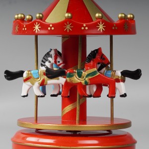 Wholesale Xmas Carrossel decorative Plastic and wooden hand cranked Merry Go Round Carousel Music Box for Kids Toys