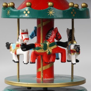 Customized Xmas Carrossel decorative Plastic and wooden merry go wind up rotating carousel music box for Christmas gift