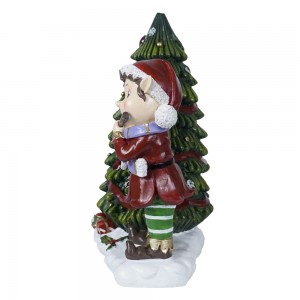 New arrive wholesale  Led Christmas  tree hand painting  xmas elf playing flute resin statue