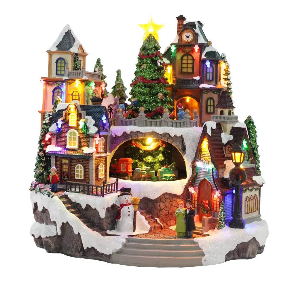 Wholesale custom made new design Led musical resin Christmas Village figurine decoration with movement Featured Image