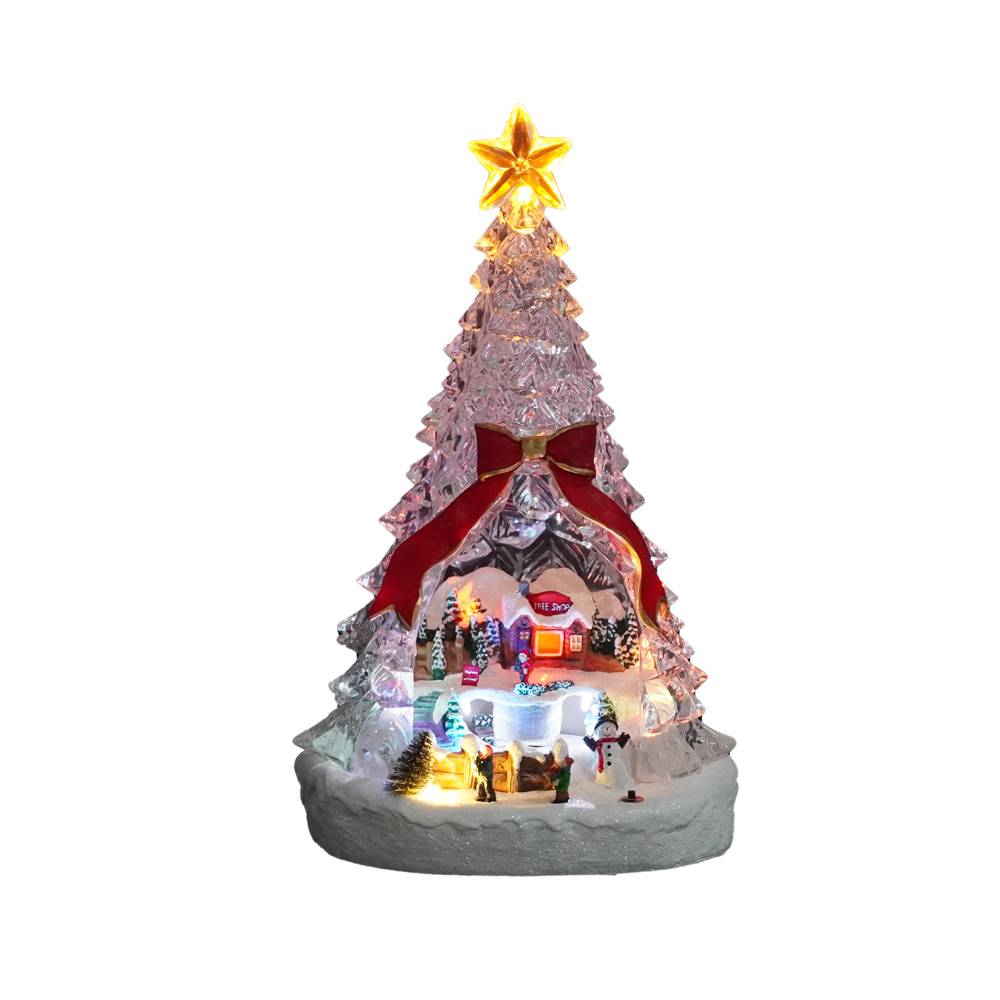 Custom Christmas Scene rotating tabletop Led Acrylic Xmas Trees Decor with music and tryme Featured Image