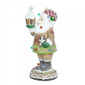 Custom Wholesale Handmade Resin Custom Christmas Gingerbread Santa Claus With Led Light Christmas Decoration