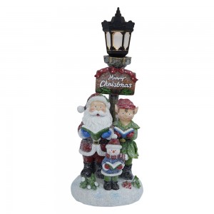 Custom Wholesale Handmade Resin Xmas Santa and Snowman Lamp Post Glitter Christmas Lamp post With LED Lights