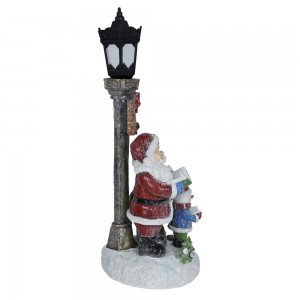 Custom Wholesale Handmade Resin Xmas Santa and Snowman Lamp Post Glitter Christmas Lamp post With LED Lights