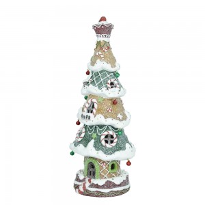 Custom Wholesale Handmade LED Resin Crafts Christmas tree shaped Gingerbread house Christmas Decoration