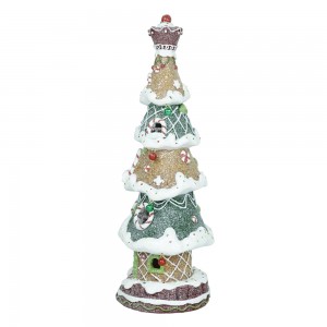 Custom Wholesale Handmade LED Resin Crafts Christmas tree shaped Gingerbread house Christmas Decoration