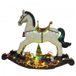 New arrive wholesale customized noel holiday decor Led Christmas resin musical rocking horse with 8 songs