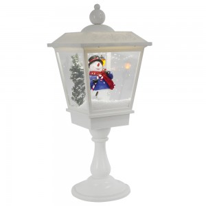 Xmas Scene Musical Tabletop Lantern, Christmas Led light up snow lamp post for holiday decor