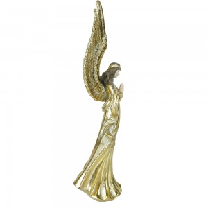 New arrive nativity religious resin craft golden prayer angel figurine with big wings
