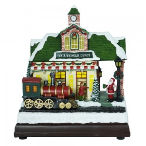 2022 Wholesale Musical handicrafts led Christmas decor Hand Painted Tabletop Christmas Village set with moving train