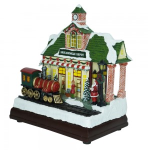 2022 Wholesale Musical handicrafts led Christmas decor Hand Painted Tabletop Christmas Village set with moving train