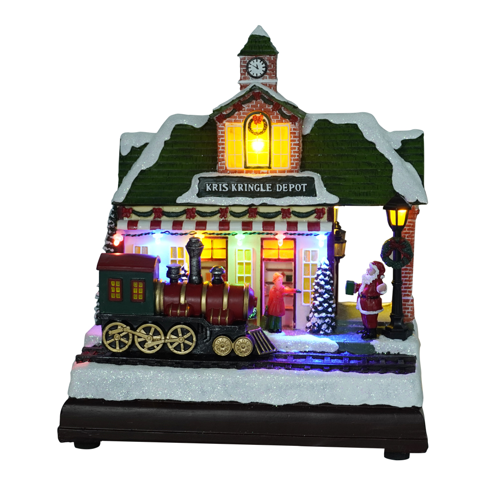 OEM Customized Christmas Village Farm Set – 2022 Wholesale Musical handicrafts led Christmas decor Hand Painted Tabletop Christmas Village set with moving train – Melody