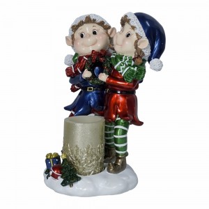 Wholesale  resin  elf statue with LED candles Christmas decorations