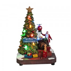 Wholesale new arrive seasonal noel Animated mult Led musical polyresin Christmas decoration with Santa deck Xmas tree