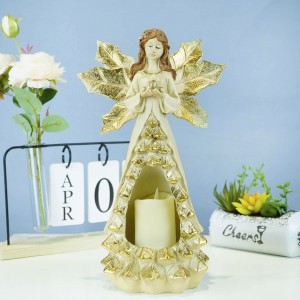 Wholesale Custom nativity religious Christmas resin angel statue with LED Candle and wings