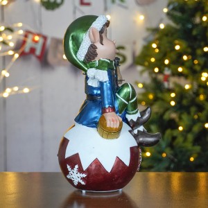 Wholesale LED Musical polyresin elf with lantern sitting on christmas ball statue Christmas ornament for Christmas Decoration