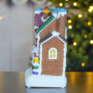 New Design Small Indoor Ornaments Gingerbread House Ornament With Led light And Music For Christmas Decoration