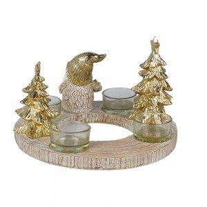 Resin craft Resin Gnome Statue with Christmas Tree Gold Tea Light Candle Holders For Home and Christmas Decoration