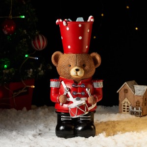 Wholesale LED Christmas brown bear drummer resin crafts Table ornaments holiday gifts home decorations ornaments