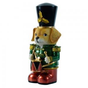 Wholesale LED Christmas Resin dog drummer statue resin crafts Table ornaments holiday gifts home decorations ornaments