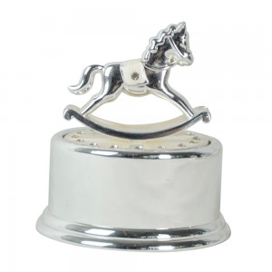 Tabletop Crystal Studded Music Box Carousel with Horses Figurine, Home Decorative Showpiece Ornament (Silver Plated)