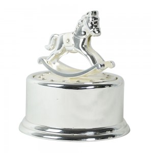 Tabletop Crystal Studded Music Box Carousel with Horses Figurine, Home Decorative Showpiece Ornament (Silver Plated)