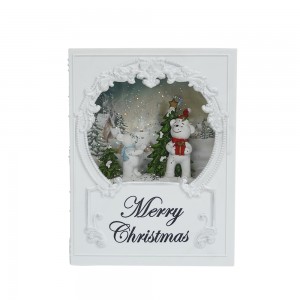 Custom Design Led Lighting Xmas Scene Book Musical Glitter Water Spinning Christmas Snow Globe