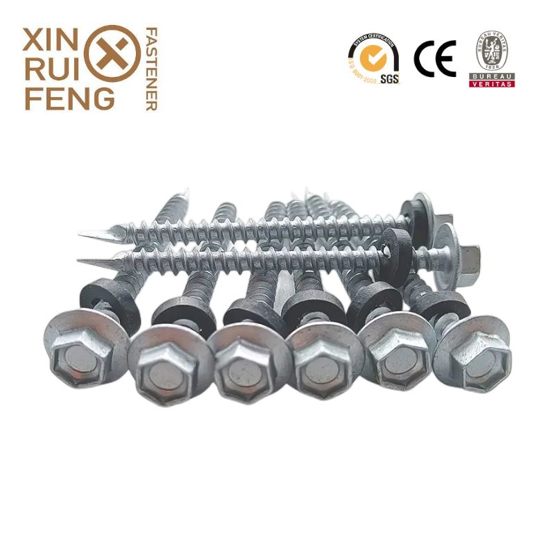 Hex Head Large Flange with Black Rubber Washer Spoon Point Ruspert Coating Self Drilling Screw1
