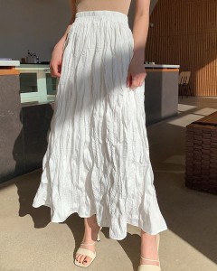 Lady custom high waist white ruched midi skirt