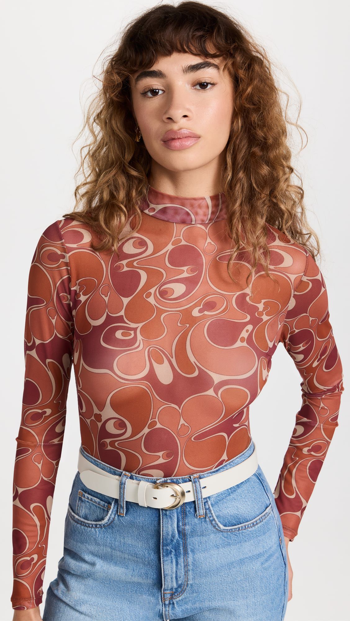 Factory made Sexy high neck long-sleeved printed top