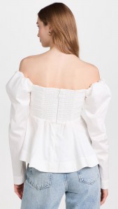 Long Sleeve Solid Color Top Elegant Off Shoulder Shirt