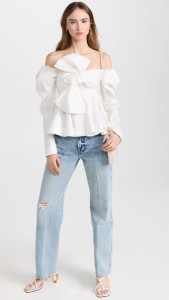Long Sleeve Solid Color Top Elegant Off Shoulder Shirt