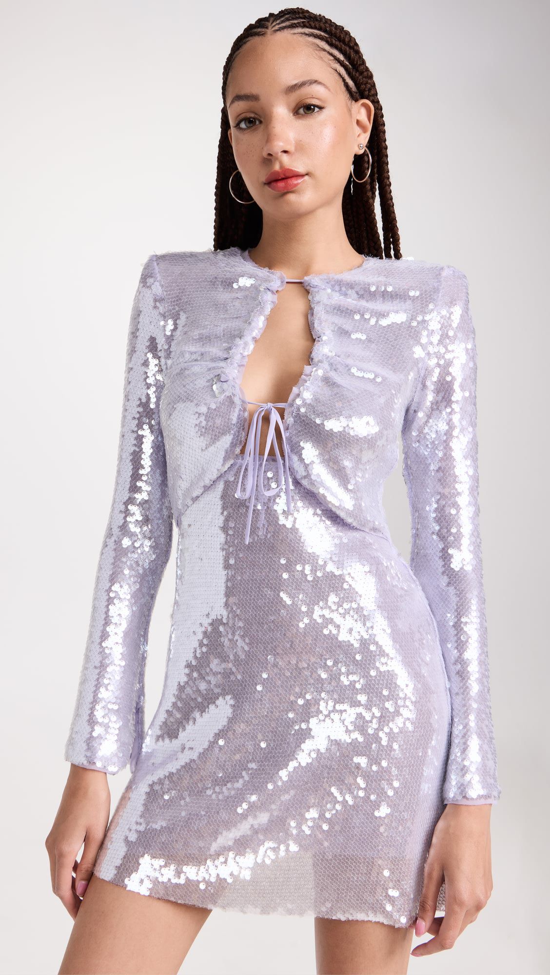 Evening Dress Sequin Tie-waist V-neck Sequin Mini Dress